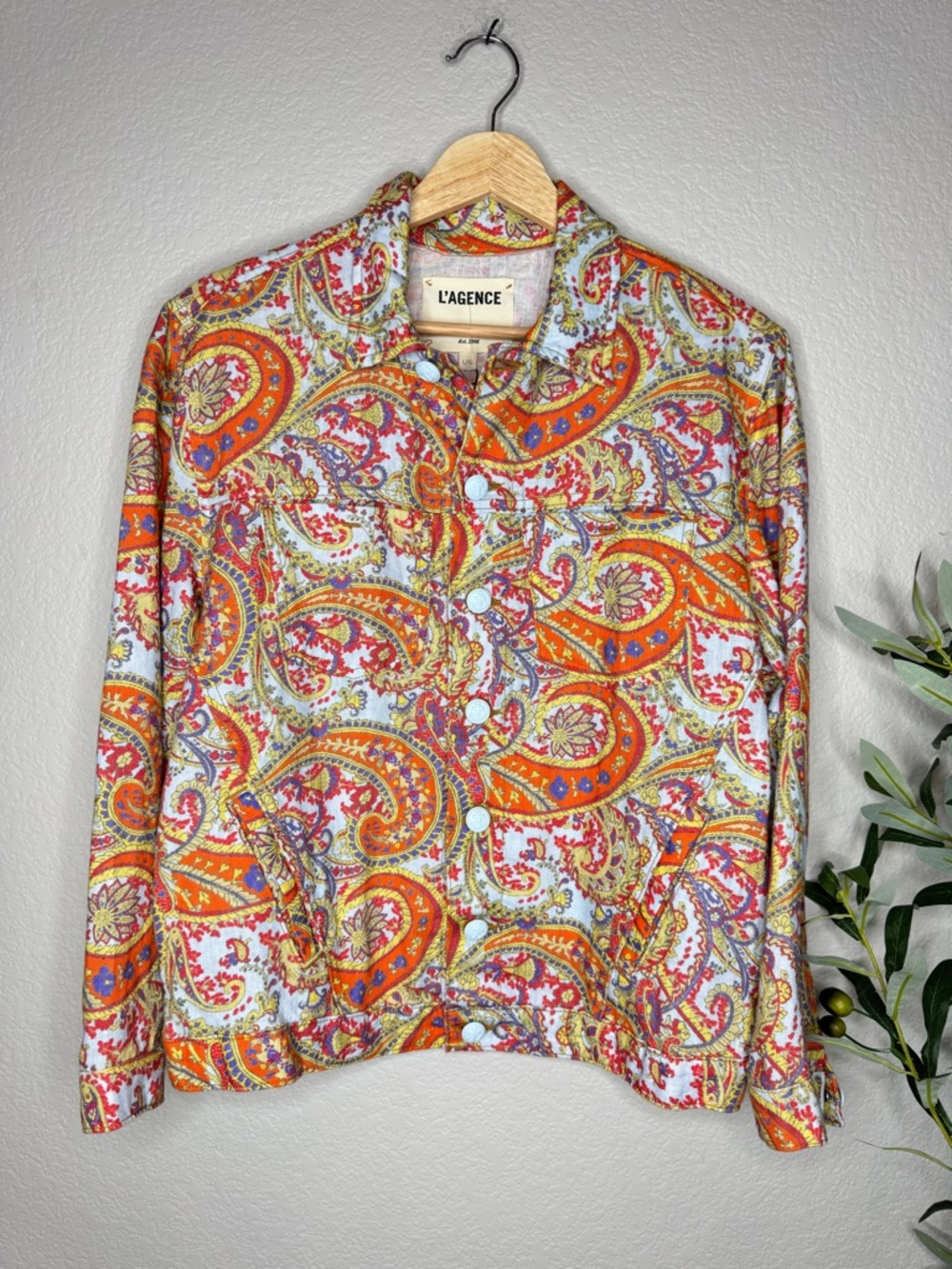 L’Agence Linen Paisley Jacket Size L NWT Multicolor Cropped Blazer Resort Boho - Picture 1 of 8